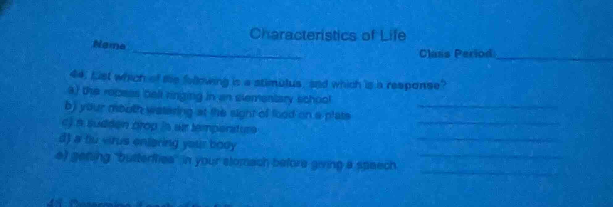 characteristics of life name class period: 4a. list which of the follow…