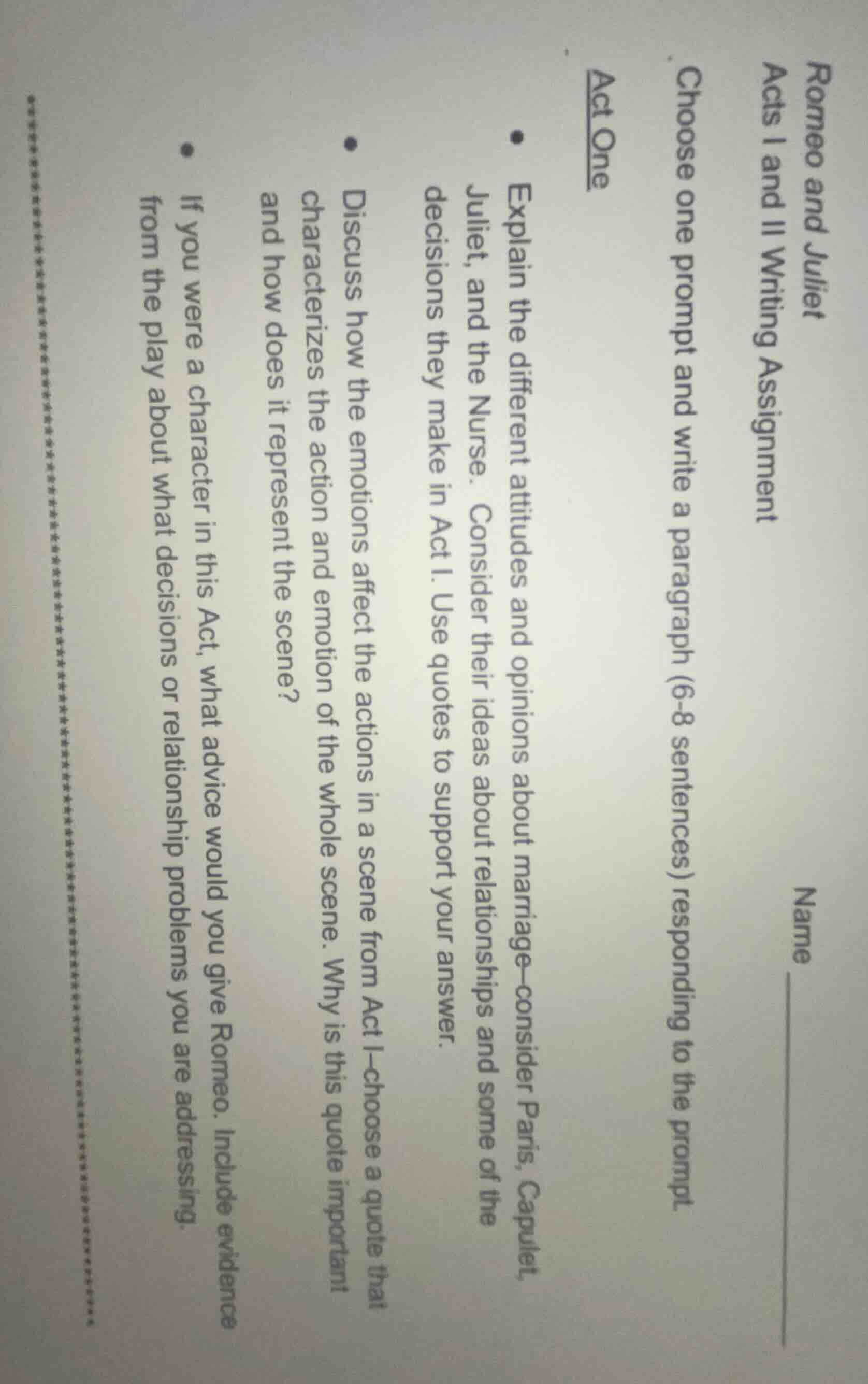 romeo and juliet acts i and ii writing assignment name ______ choose on…