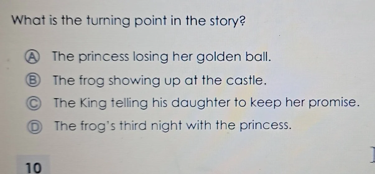 what is the turning point in the story? a the princess losing her golde…