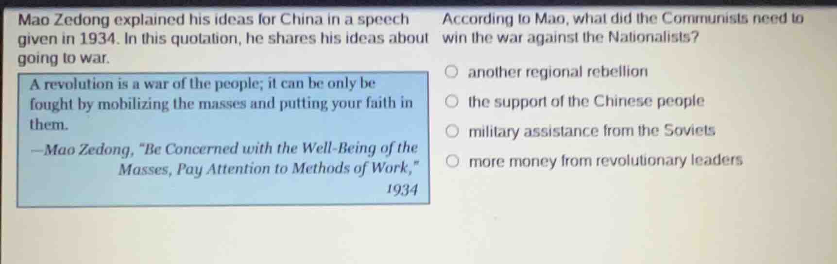 mao zedong explained his ideas for china in a speech given in 1934. in …