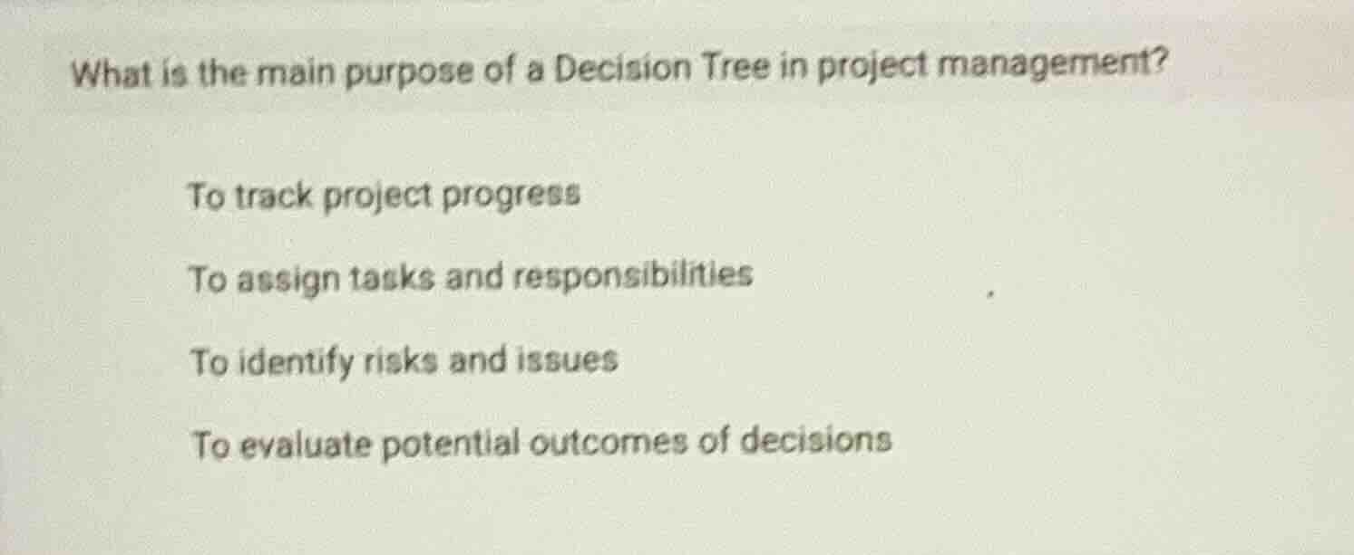 what is the main purpose of a decision tree in project management? to t…