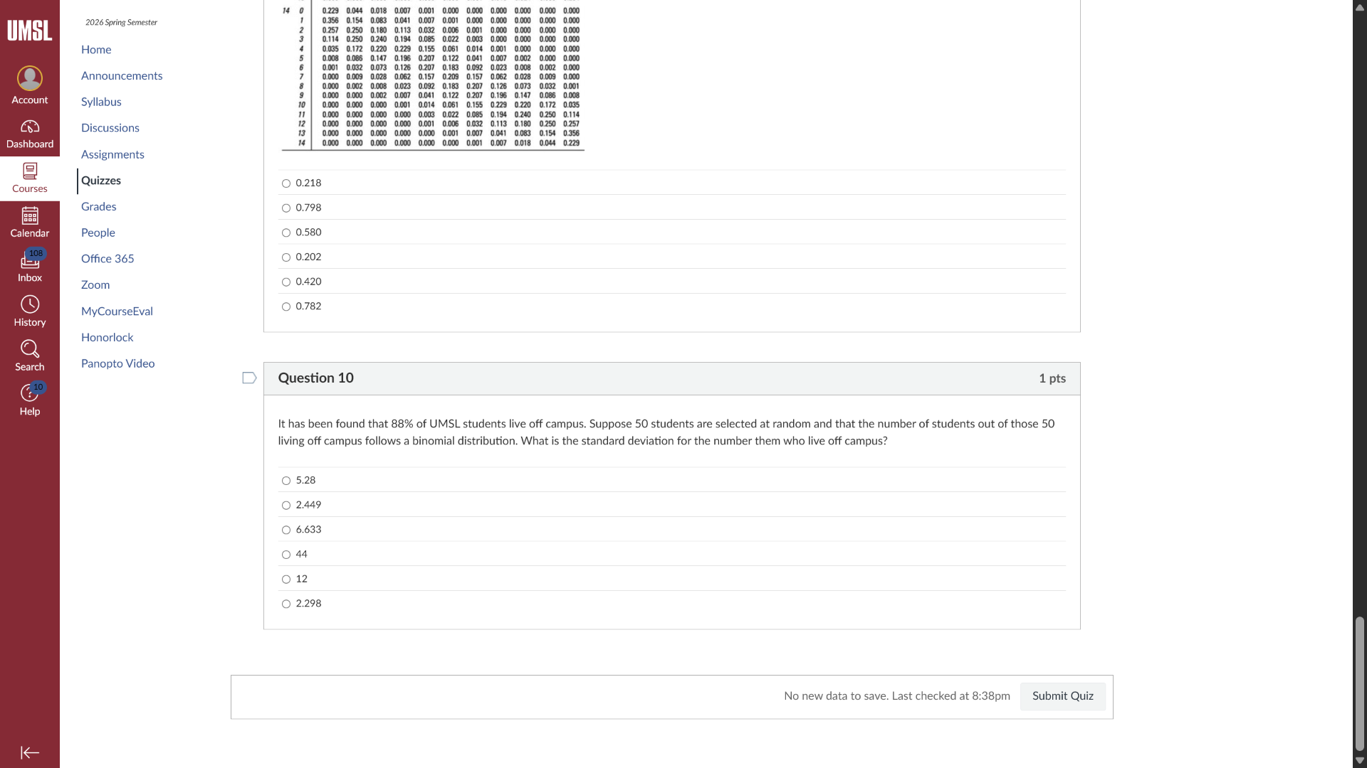 question 10 1 pts it has been found that 88% of umsl students live off …