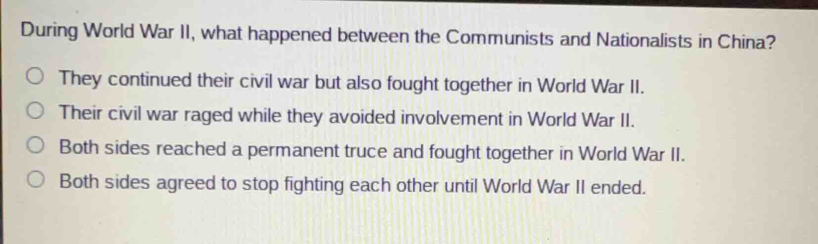 during world war ii, what happened between the communists and nationali…