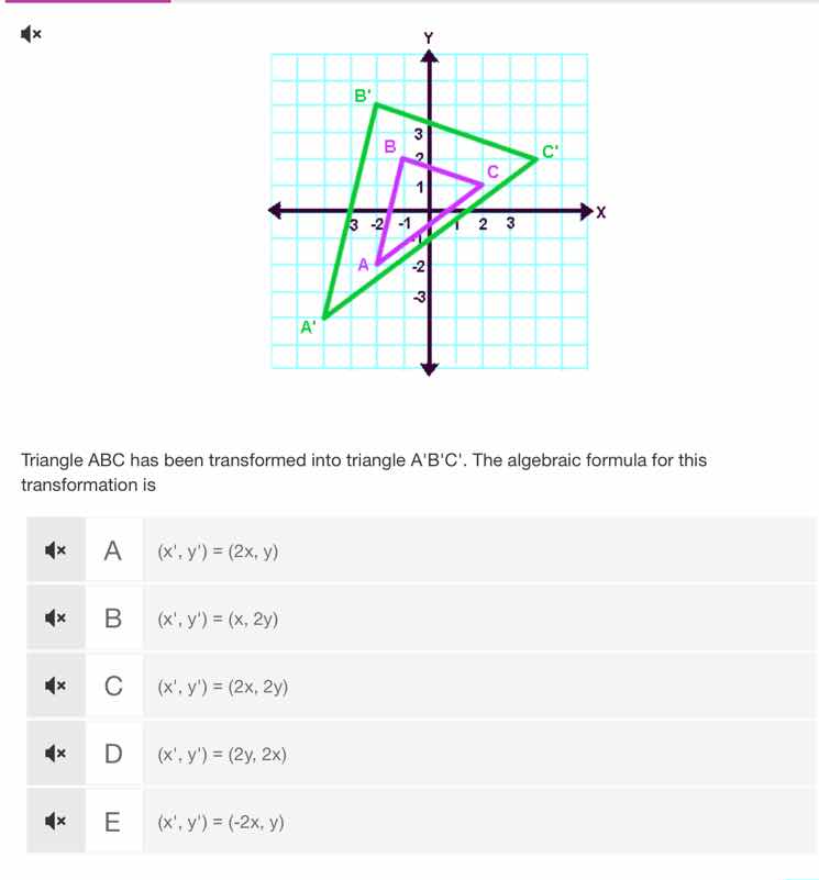 triangle abc has been transformed into triangle abc. the algebraic form…