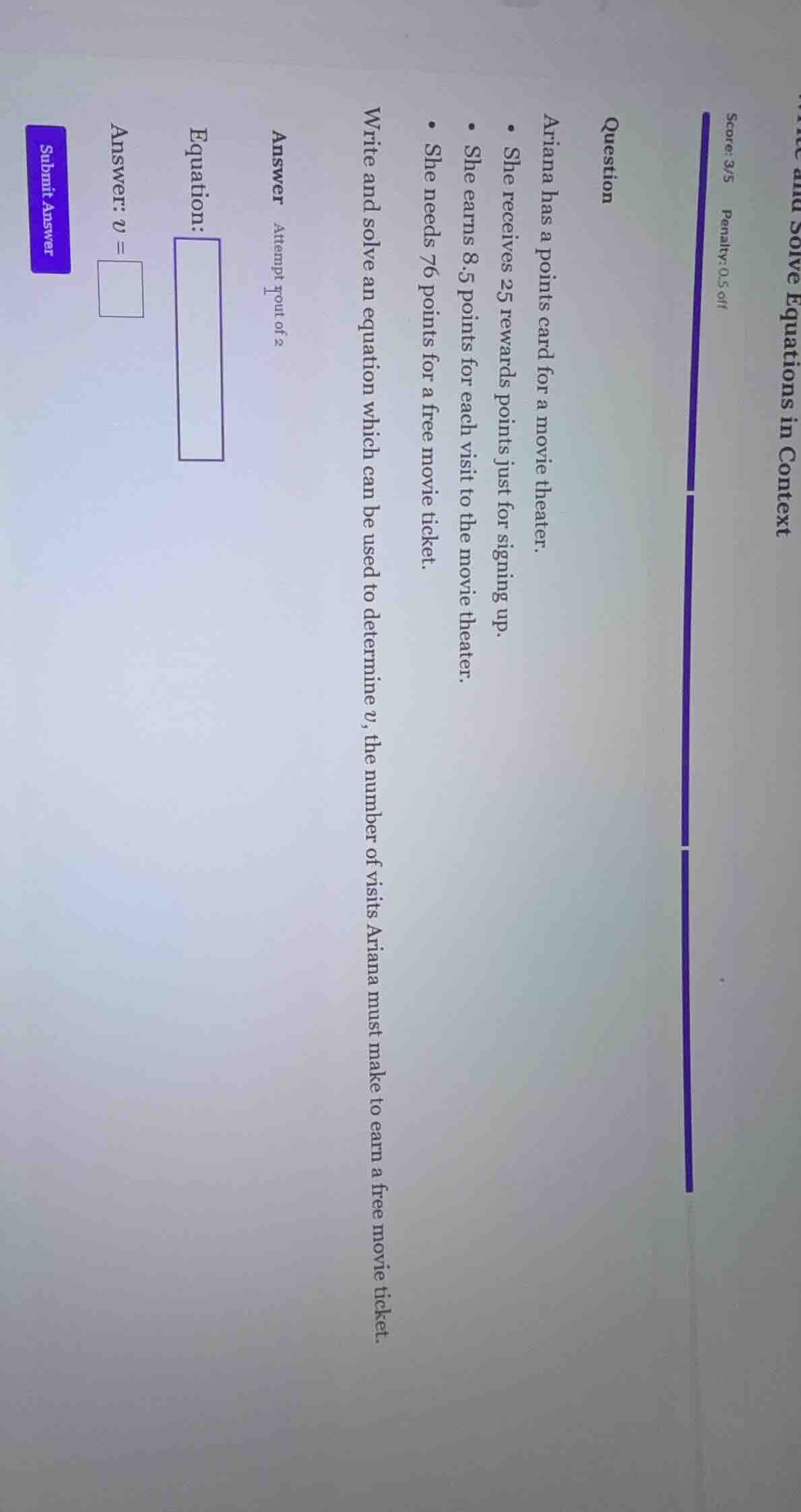 question ariana has a points card for a movie theater. - she receives 2…