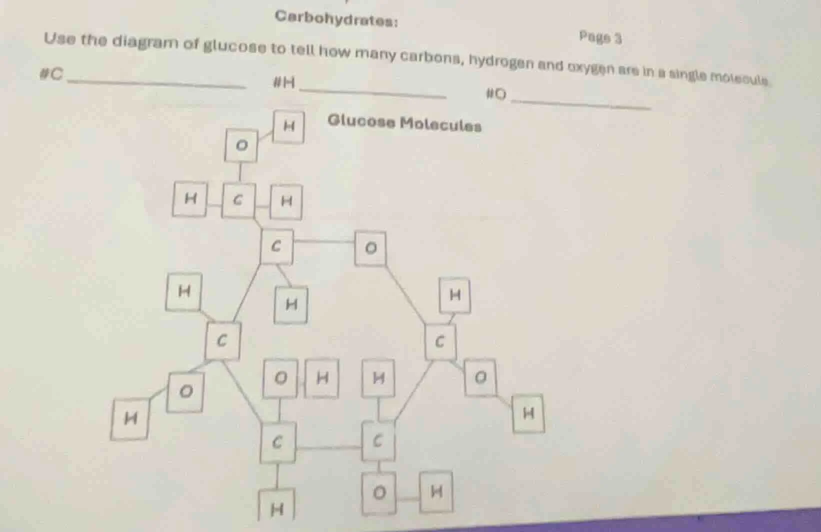 carbohydrates: page 3 use the diagram of glucose to tell how many carbo…