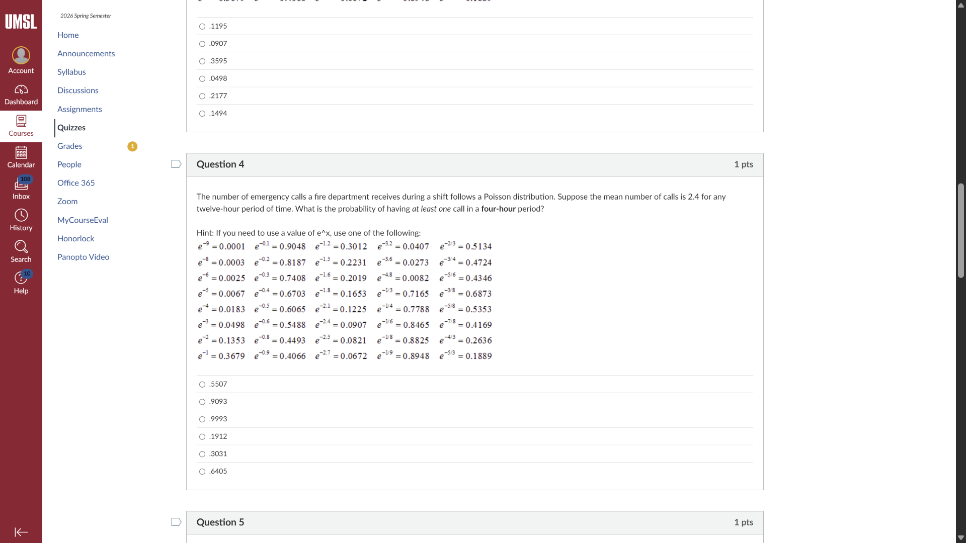 question 4 1 pts the number of emergency calls a fire department receiv…
