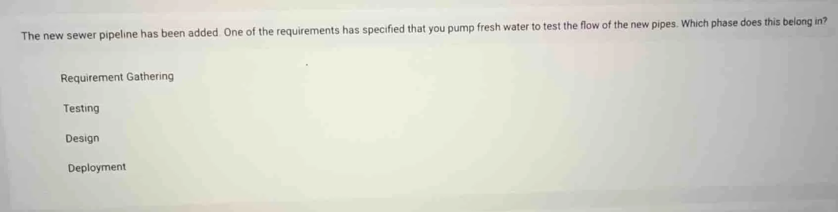 the new sewer pipeline has been added. one of the requirements has spec…