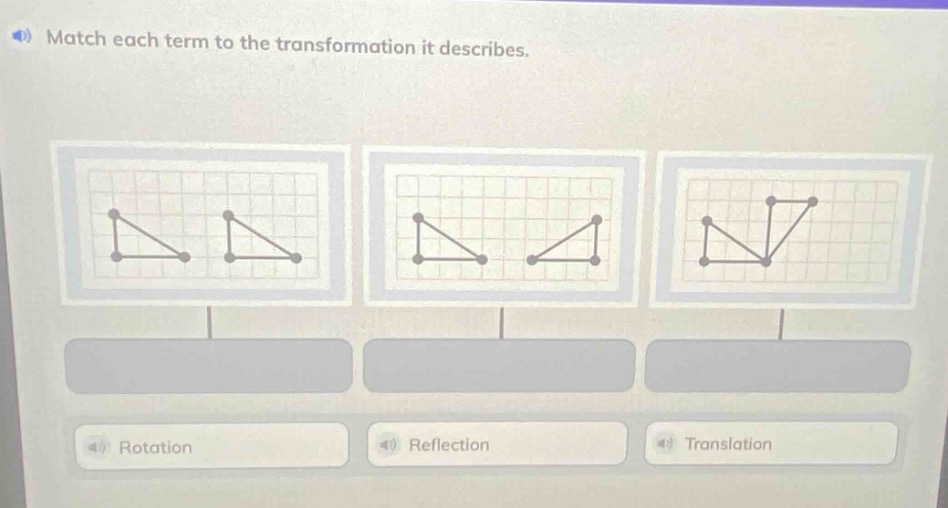 match each term to the transformation it describes. rotation reflection…