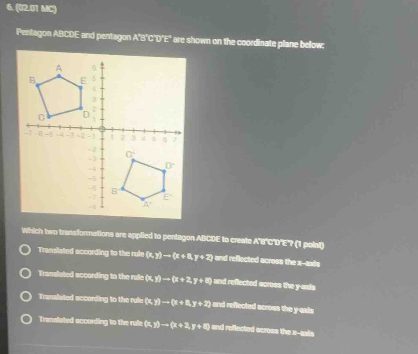 6. (02.01 mc) pentagon abcde and pentagon abcde are shown on the coordi…