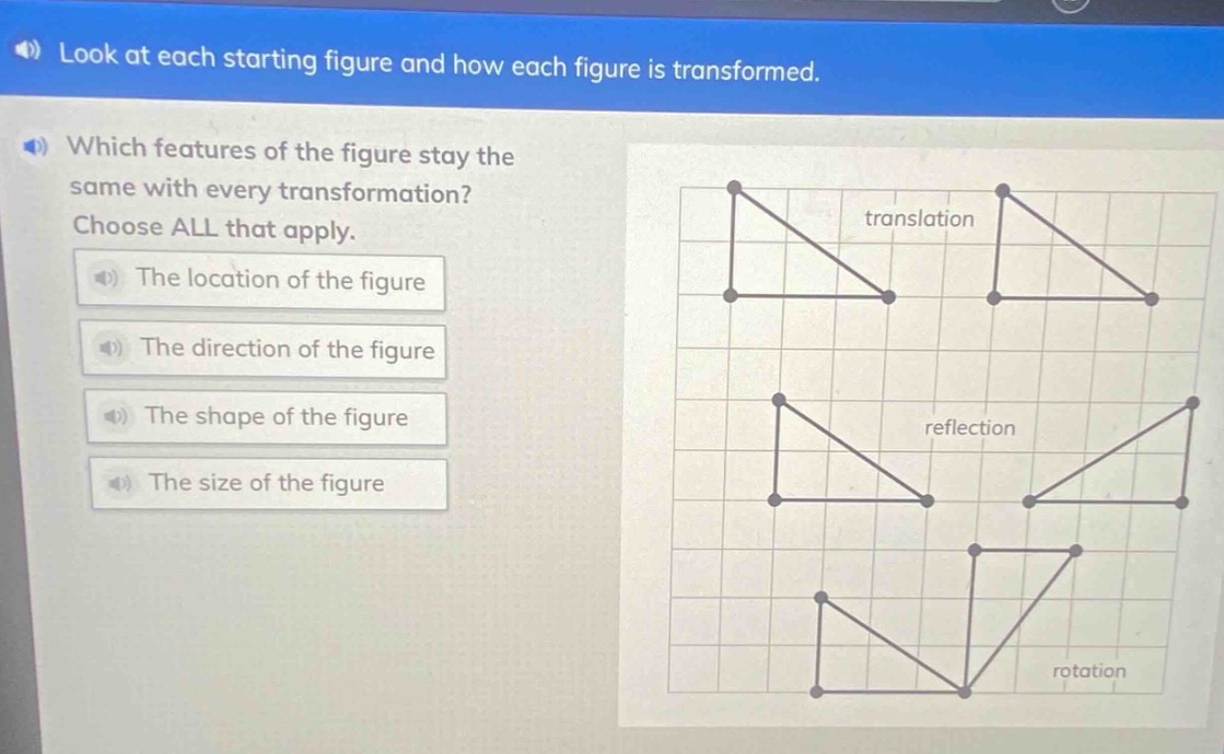 look at each starting figure and how each figure is transformed. which …