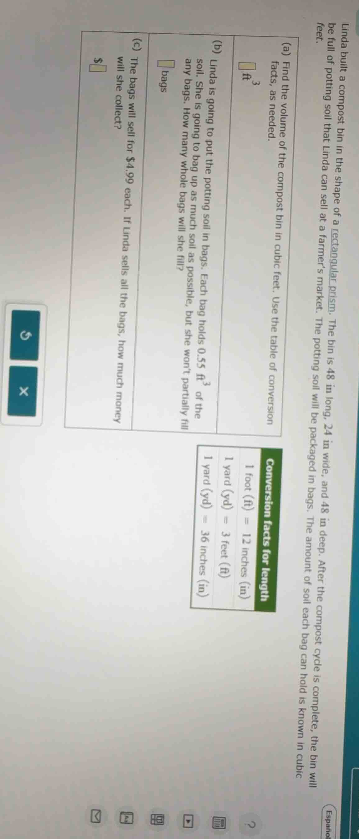 linda built a compost bin in the shape of a rectangular prism. the bin …