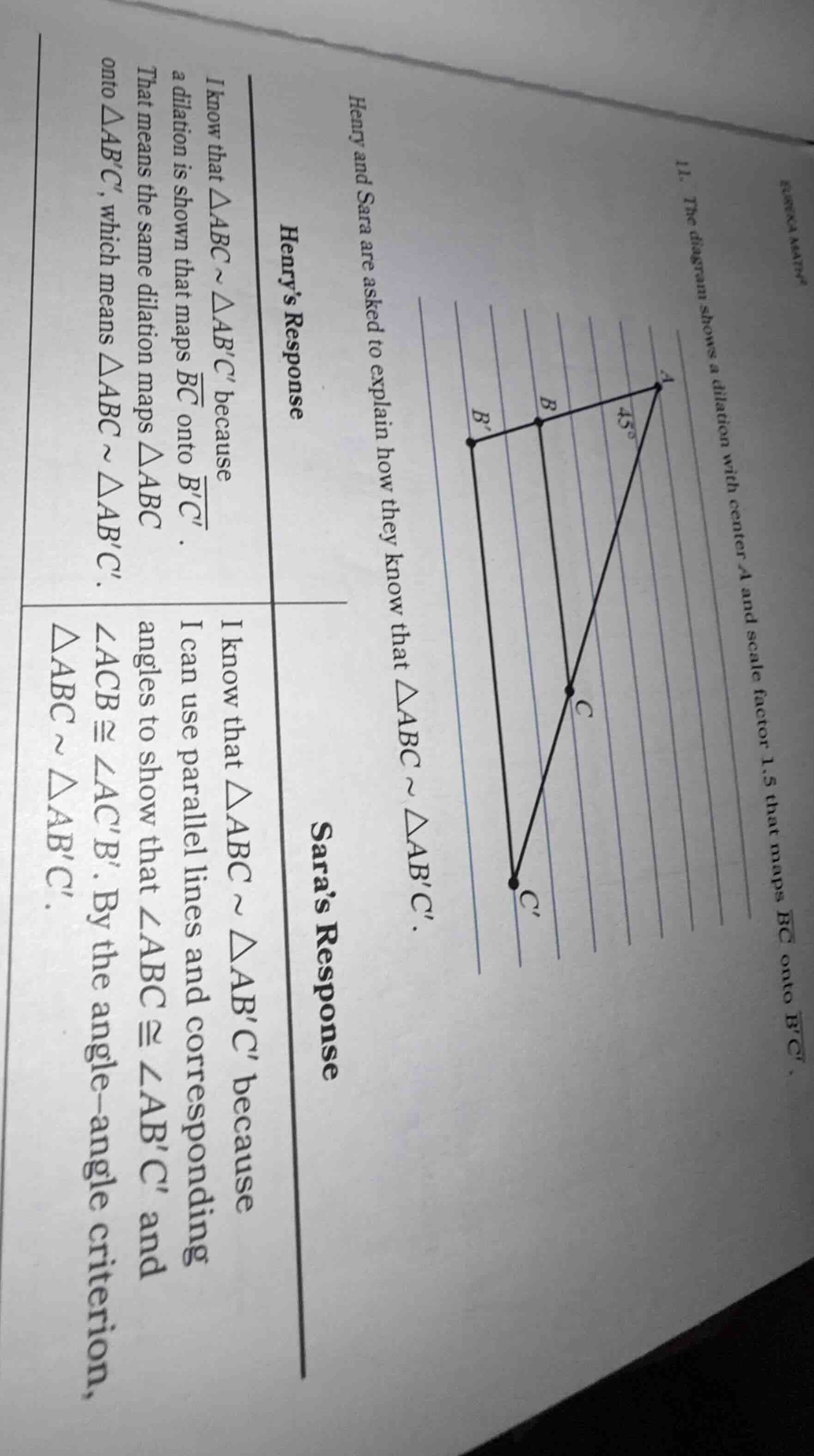 11. the diagram shows a dilation with center a and scale factor 1.5 tha…