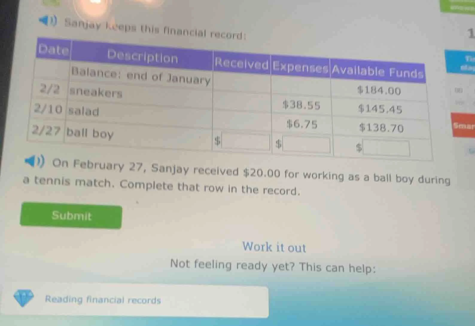 sanjay keeps this financial record: on february 27, sanjay received $20…