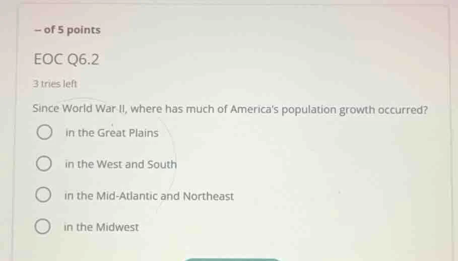 — of 5 points eoc q6.2 3 tries left since world war ii, where has much …