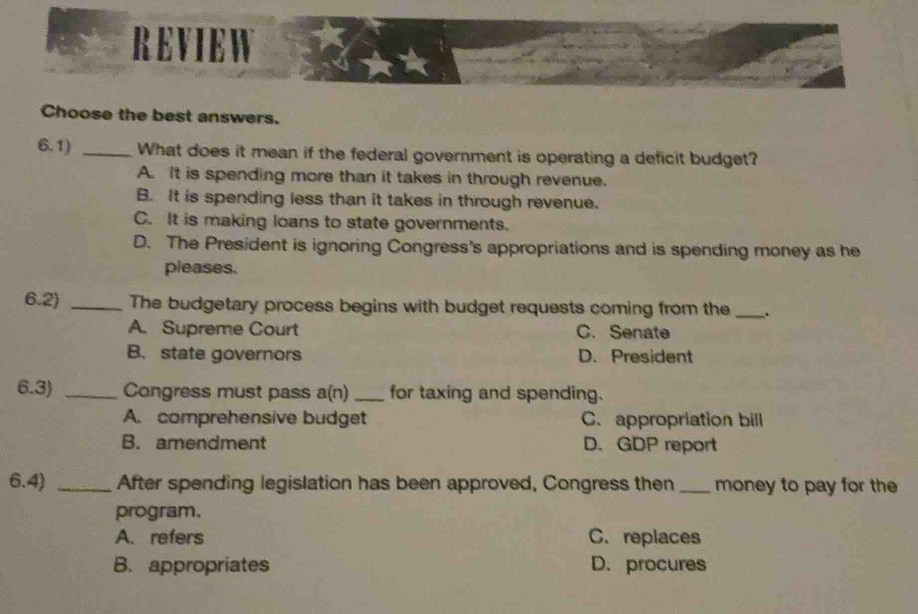 review choose the best answers. 6.1) ______ what does it mean if the fe…