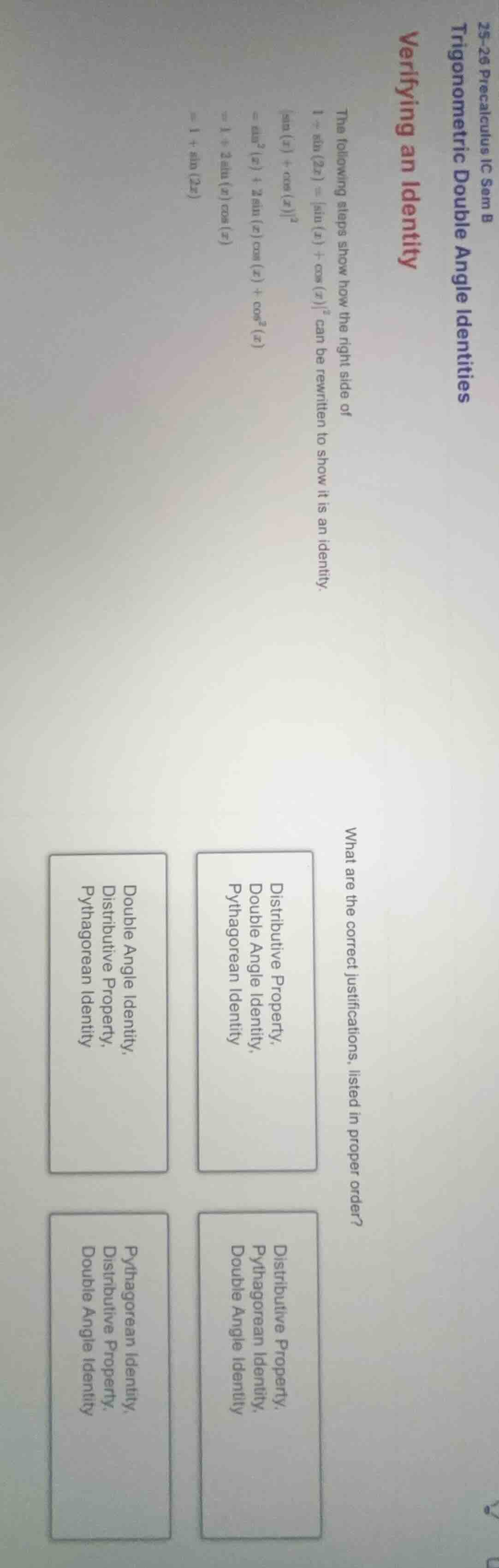 trigonometric double angle identities verifying an identity the followi…