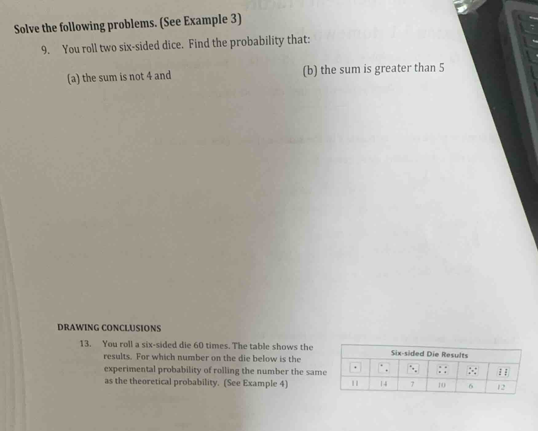 solve the following problems. (see example 3) 9. you roll two six - sid…