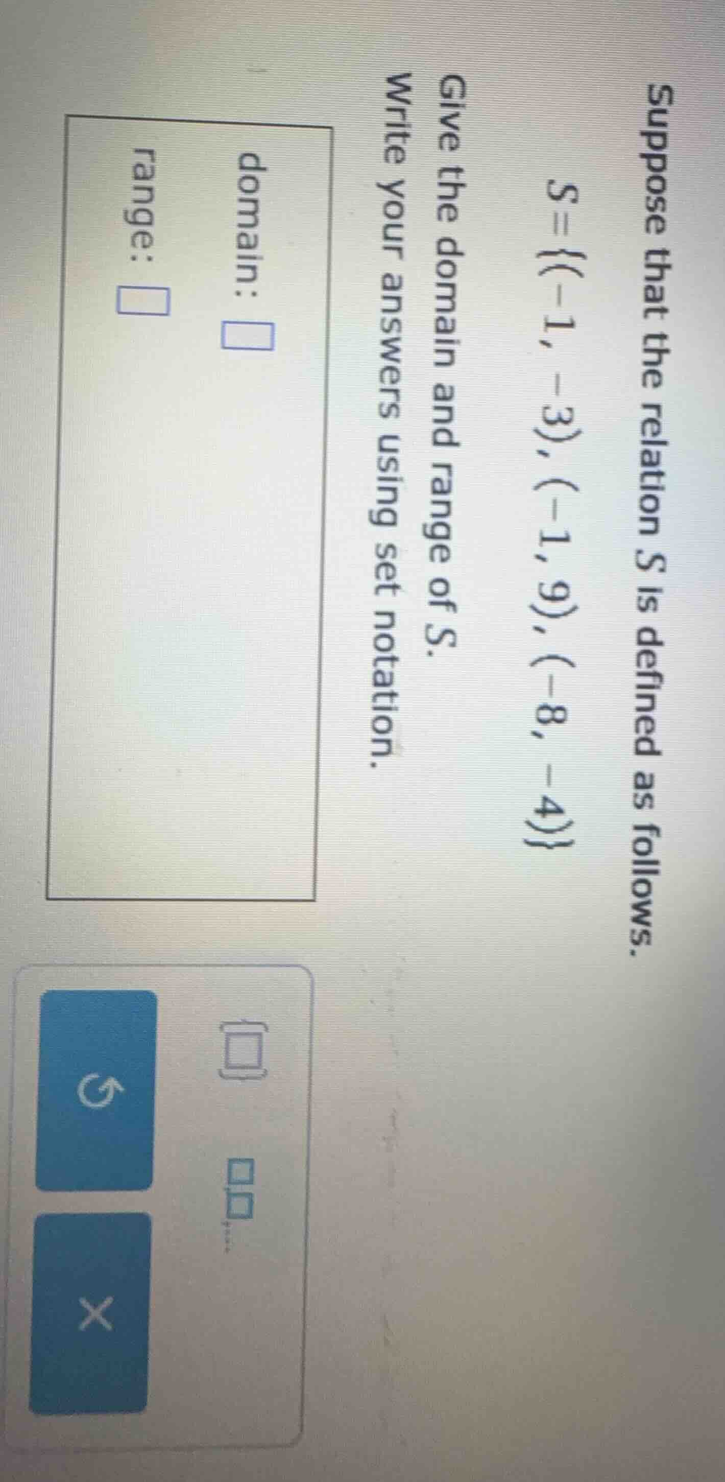 suppose that the relation s is defined as follows. s = {(-1, -3), (-1, …