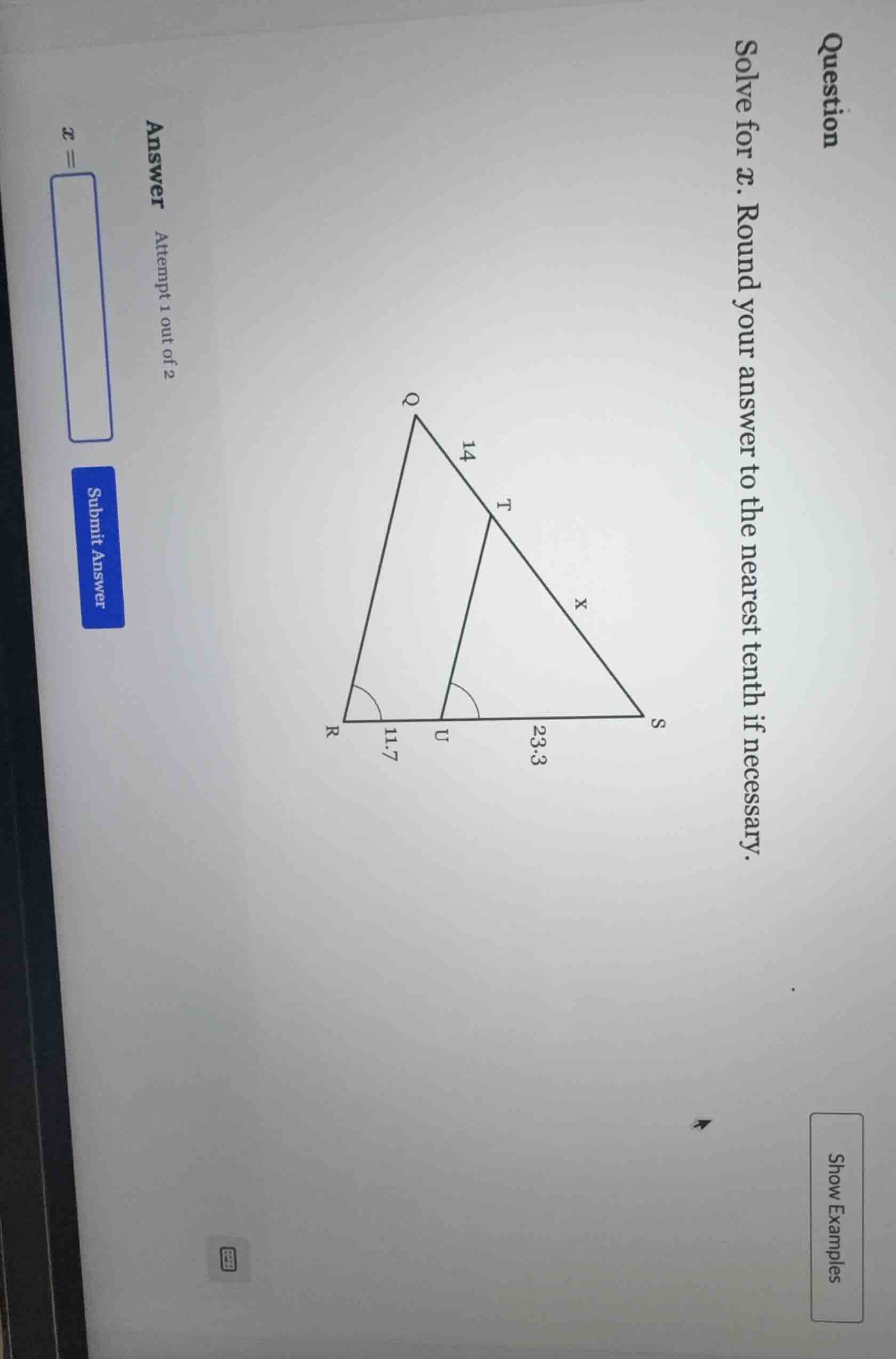 question solve for x. round your answer to the nearest tenth if necessa…
