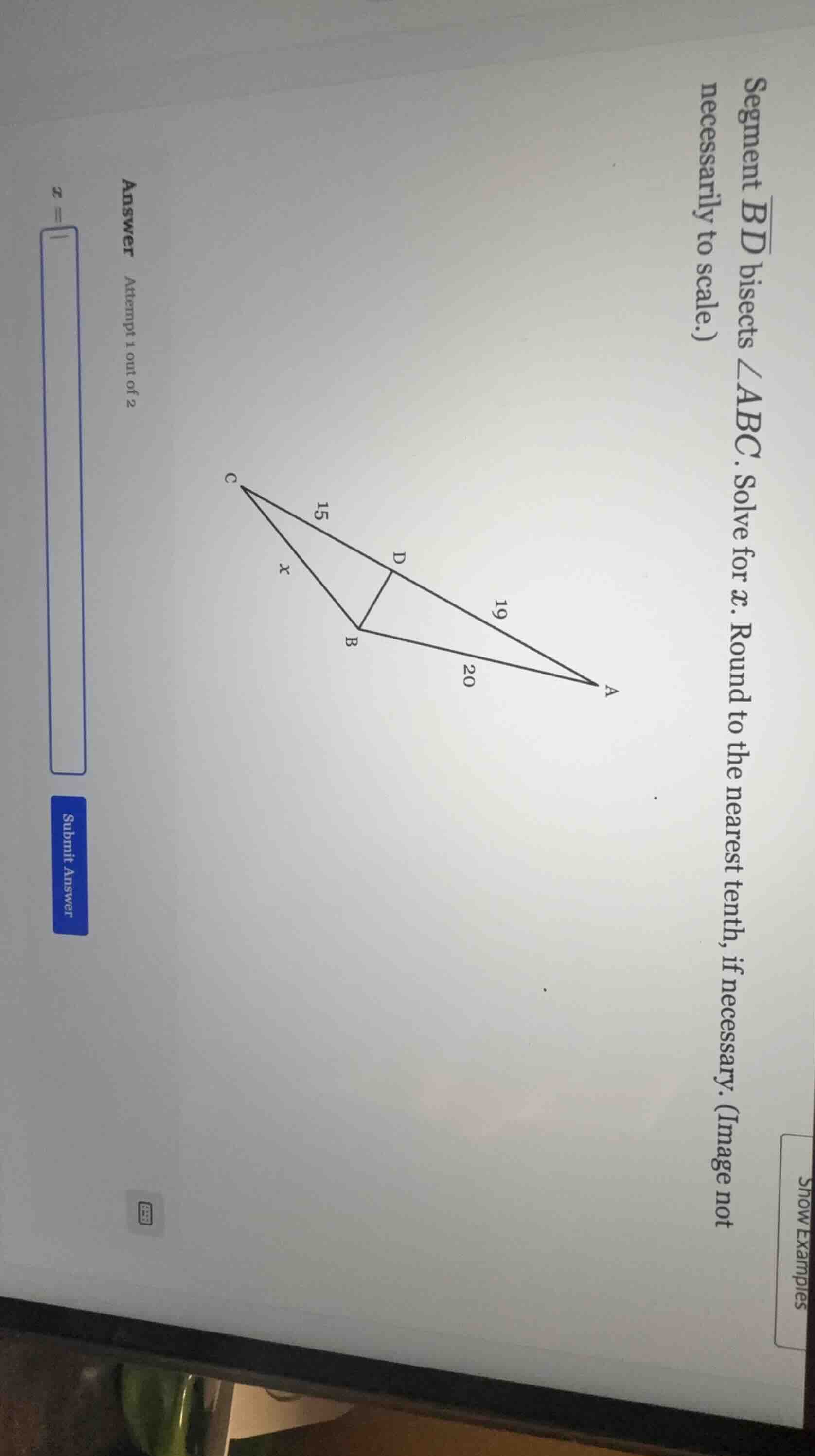 segment \\( \\overline{bd} \\) bisects \\( \\angle abc \\). solve for \…