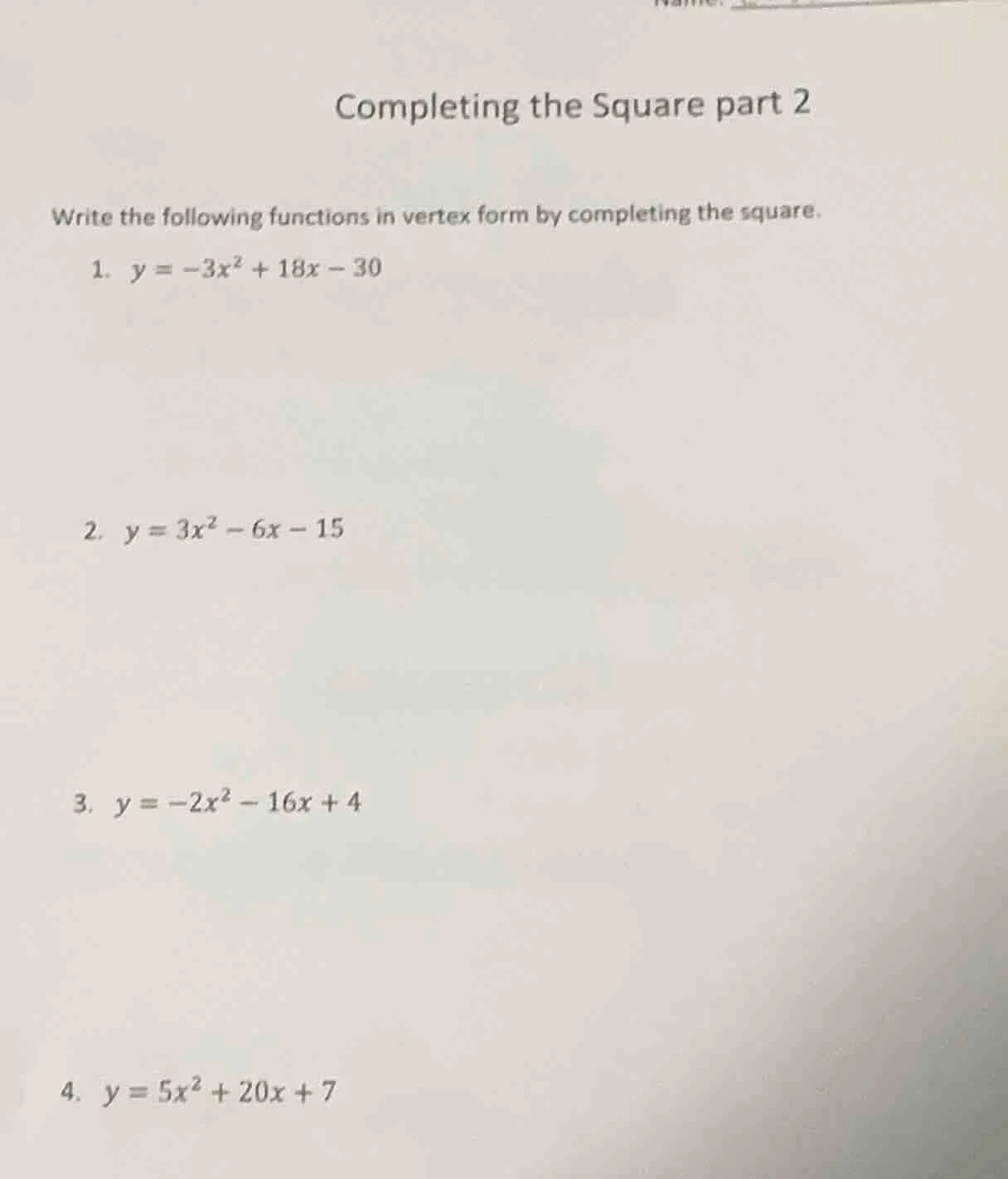 completing the square part 2 write the following functions in vertex fo…