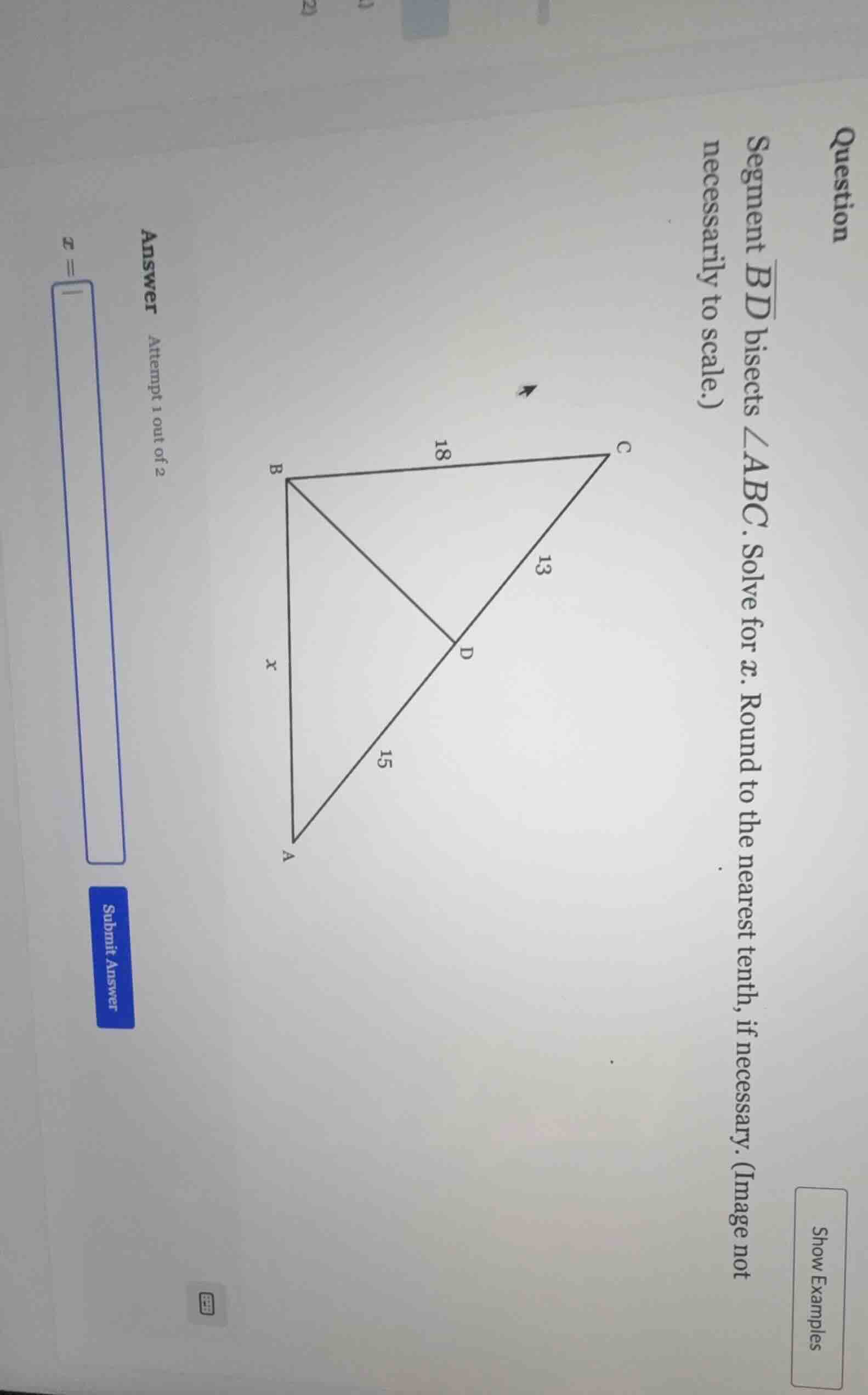 question segment (overline{bd}) bisects (angle abc). solve for (x). rou…