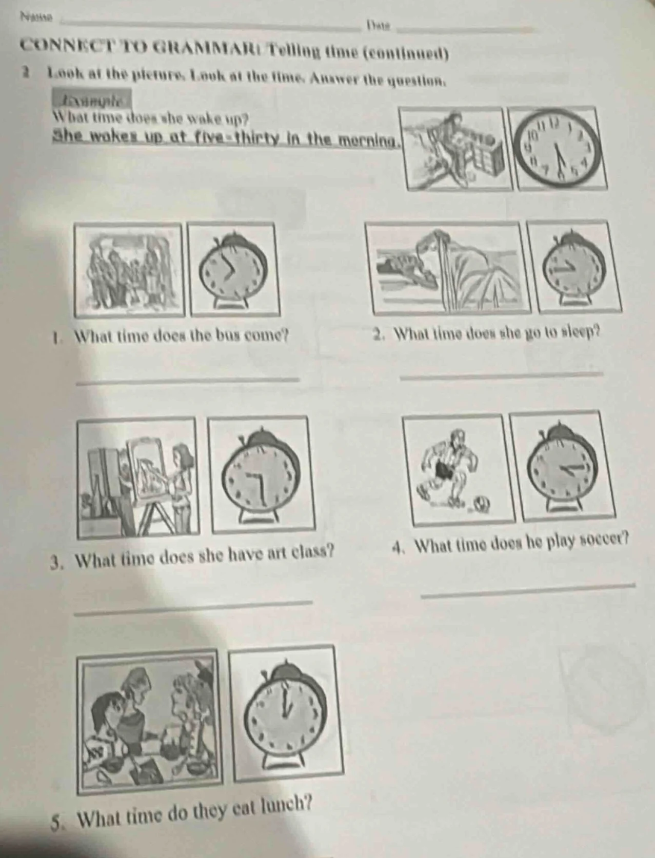 name ____________ date ____________ connect to grammar: telling time (c…