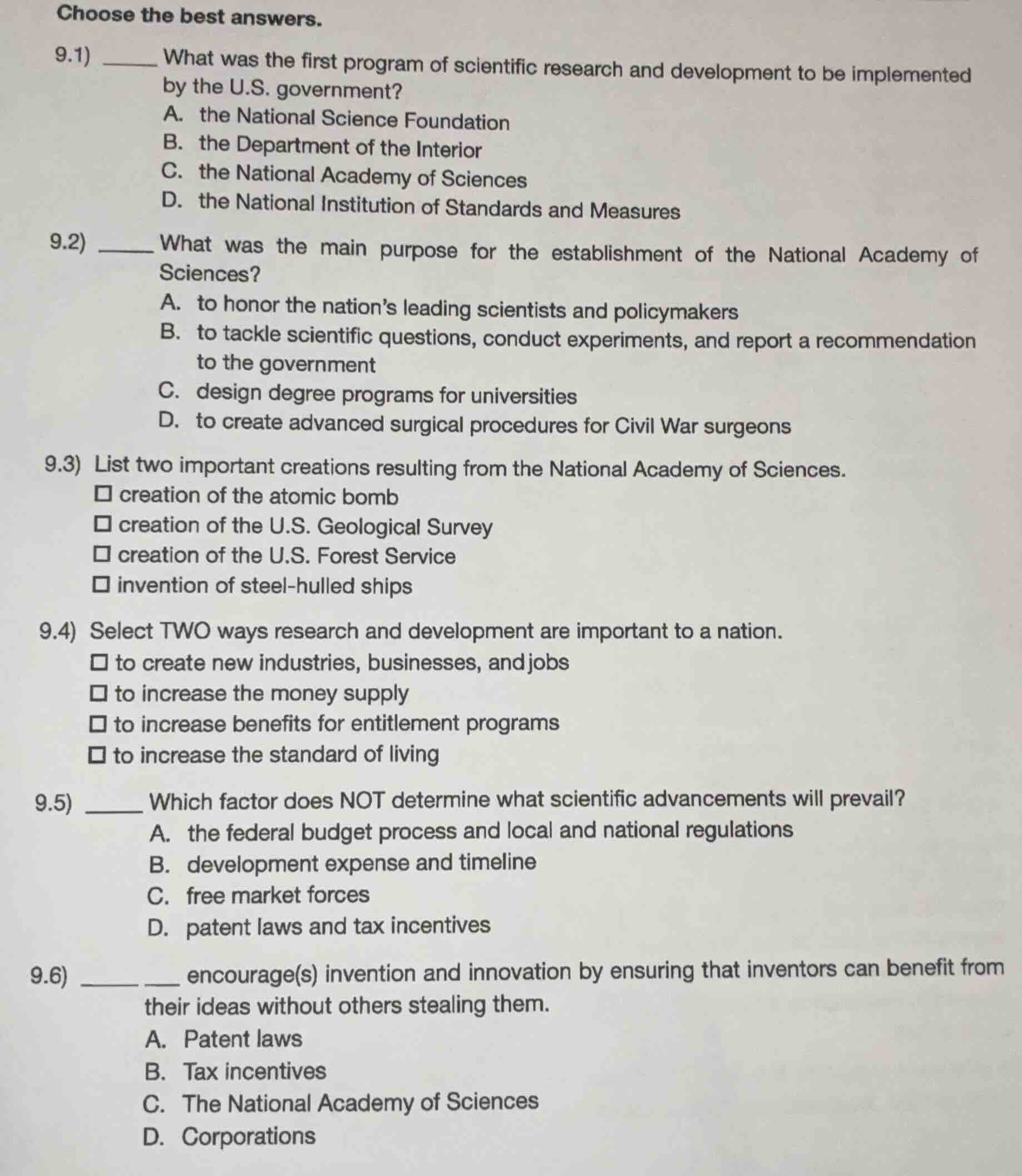 choose the best answers. 9.1) ______ what was the first program of scie…