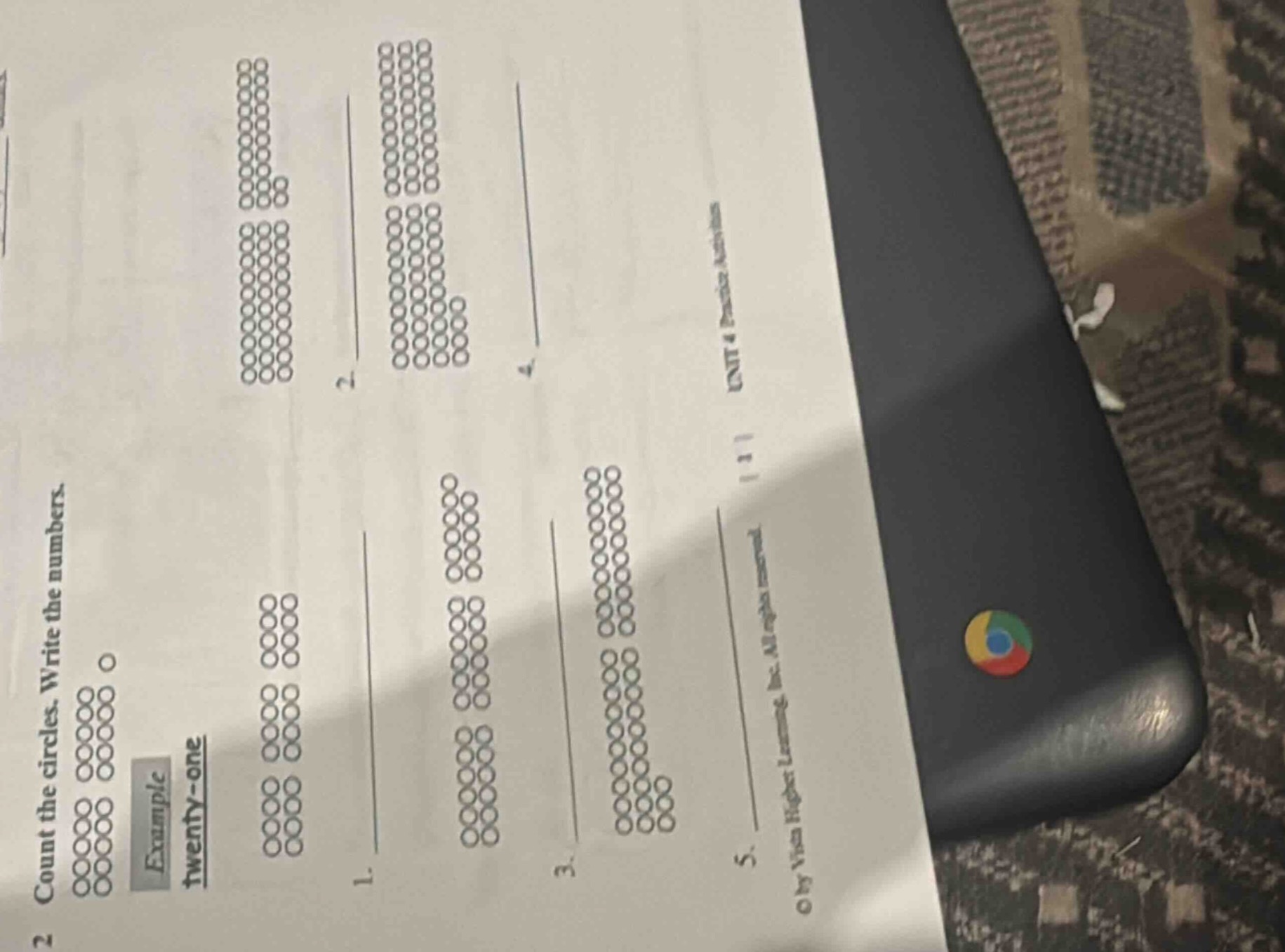 count the circles. write the numbers. example twenty - one 1. 2. 3. 4. …