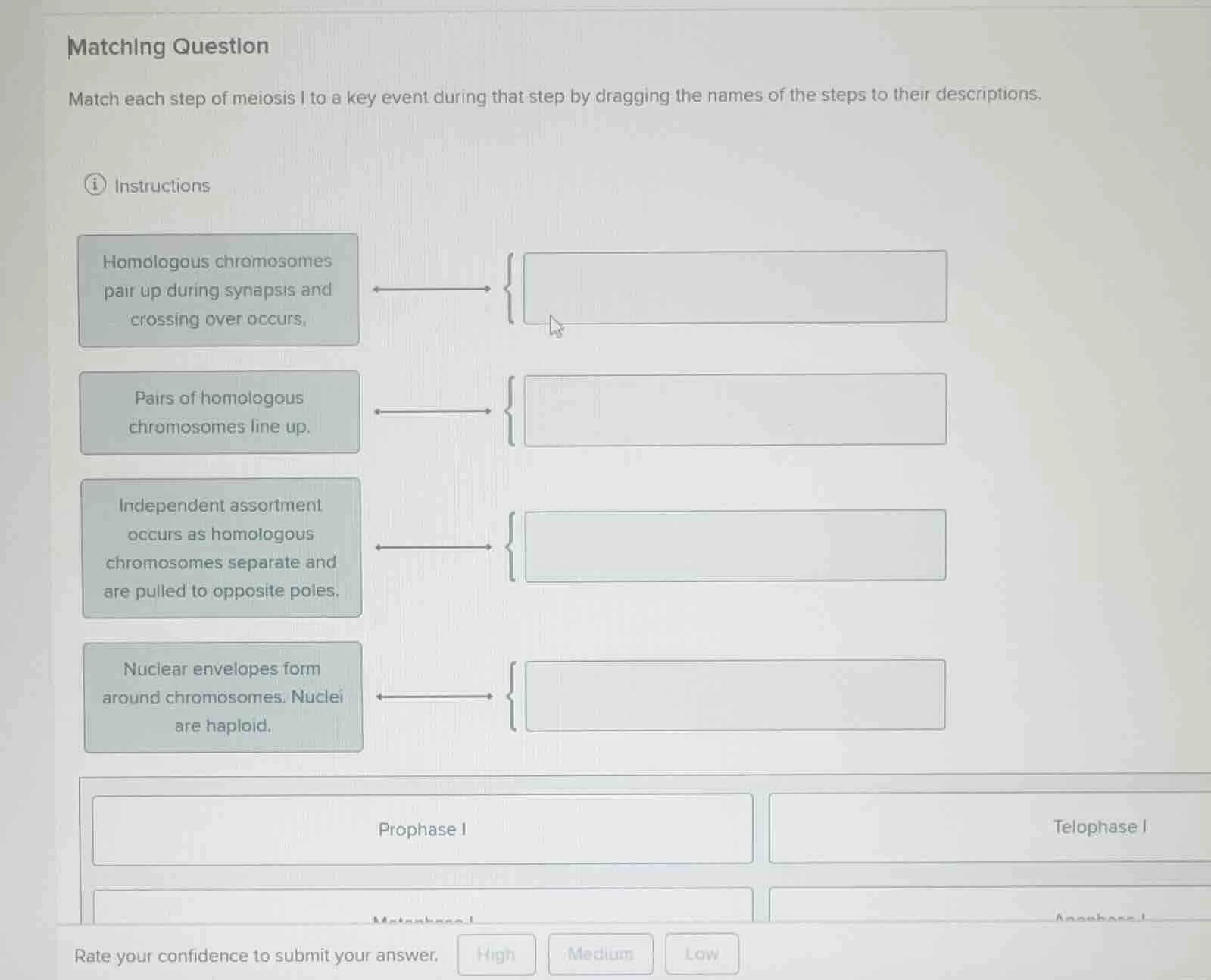 matching question match each step of meiosis i to a key event during th…