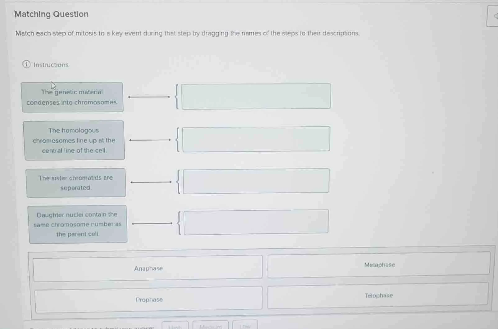 matching question match each step of mitosis to a key event during that…