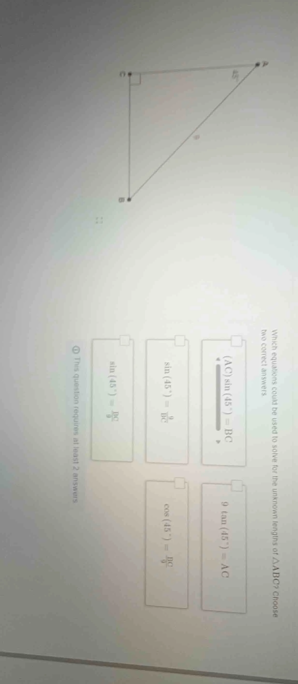 which equations could be used to solve for the unknown lengths of △abc?…