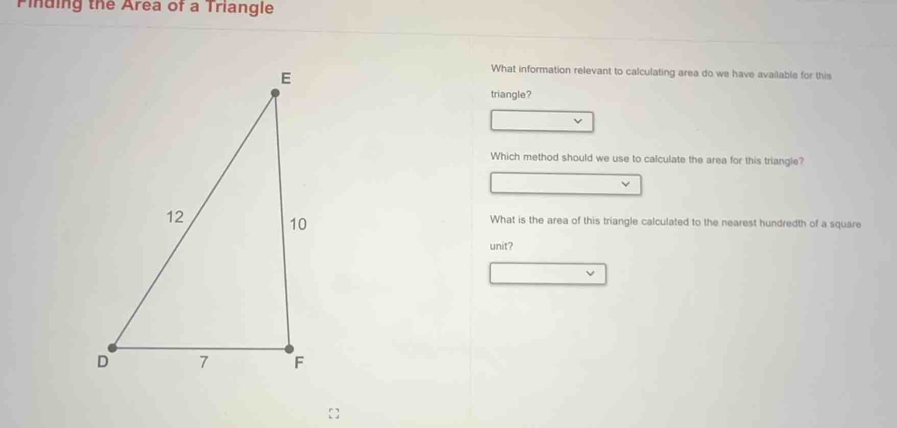 finding the area of a triangle what information relevant to calculating…
