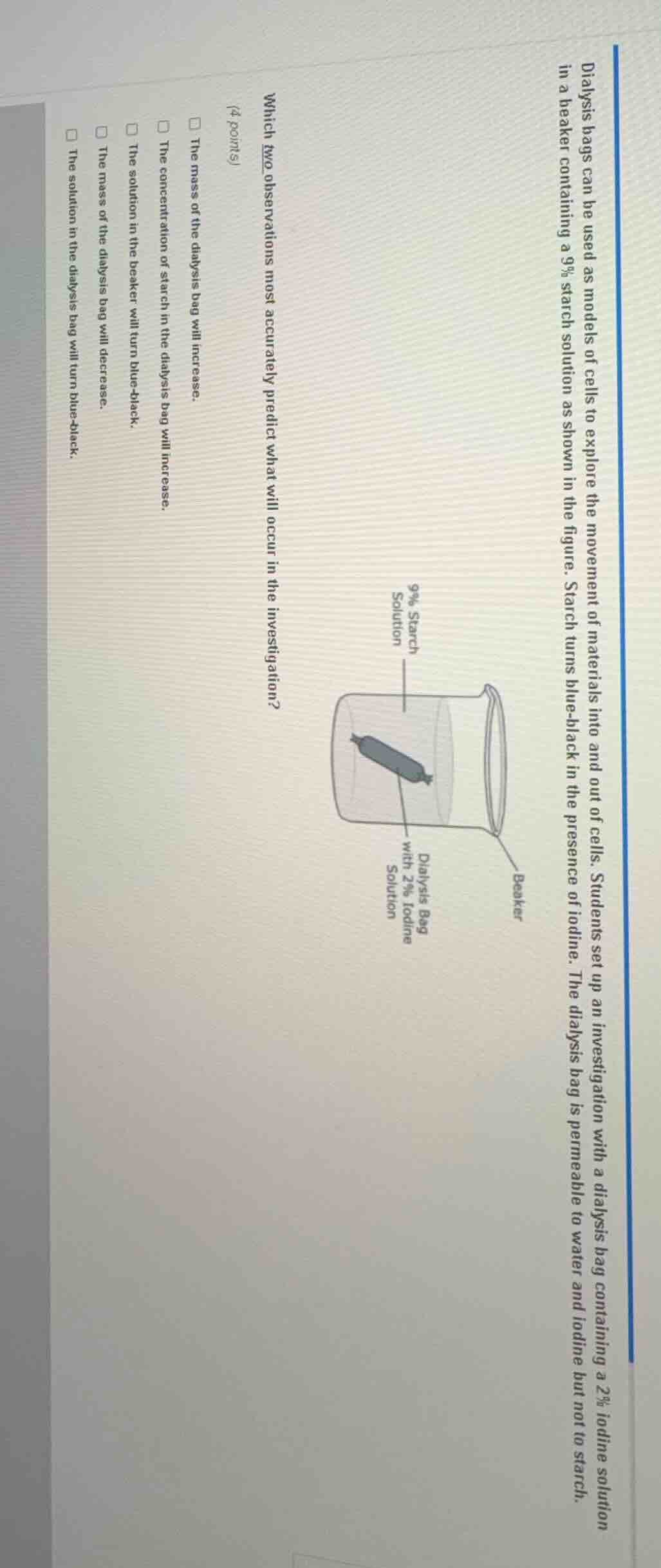 dialysis bags can be used as models of cells to explore the movement of…