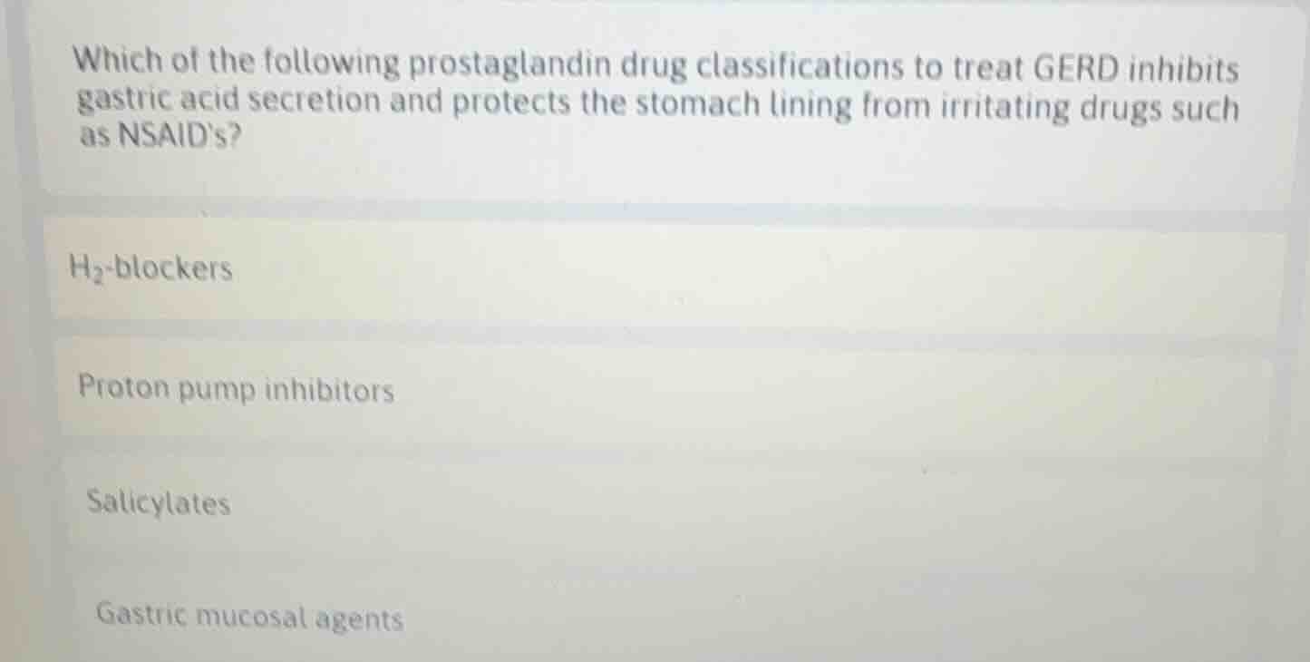 which of the following prostaglandin drug classifications to treat gerd…