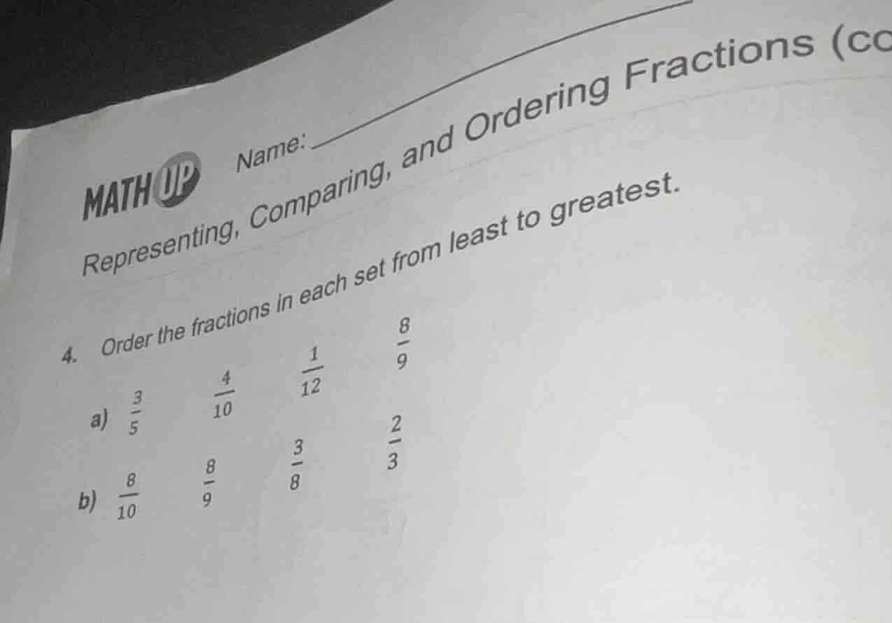 math up name: representing, comparing, and ordering fractions (co 4. or…