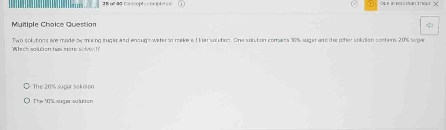 multiple choice question two solutions are made by mixing sugar and eno…