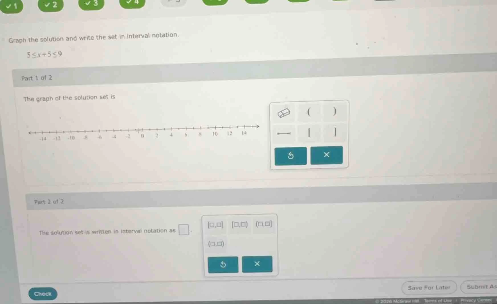 graph the solution and write the set in interval notation. $5\\leq x + …