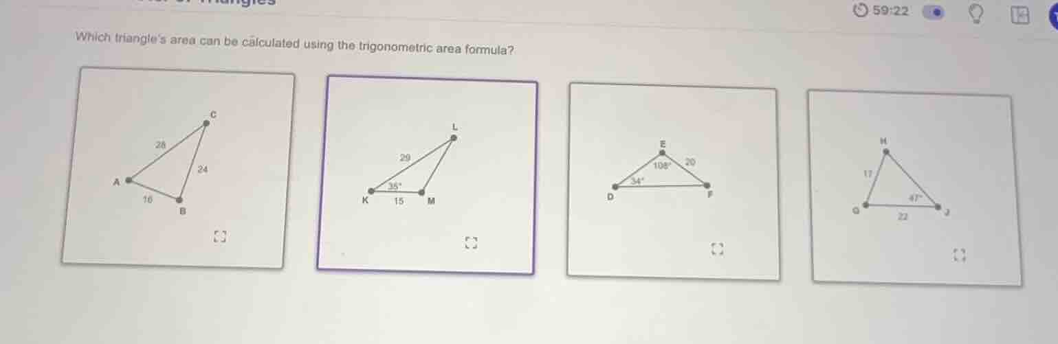 which triangles area can be calculated using the trigonometric area for…