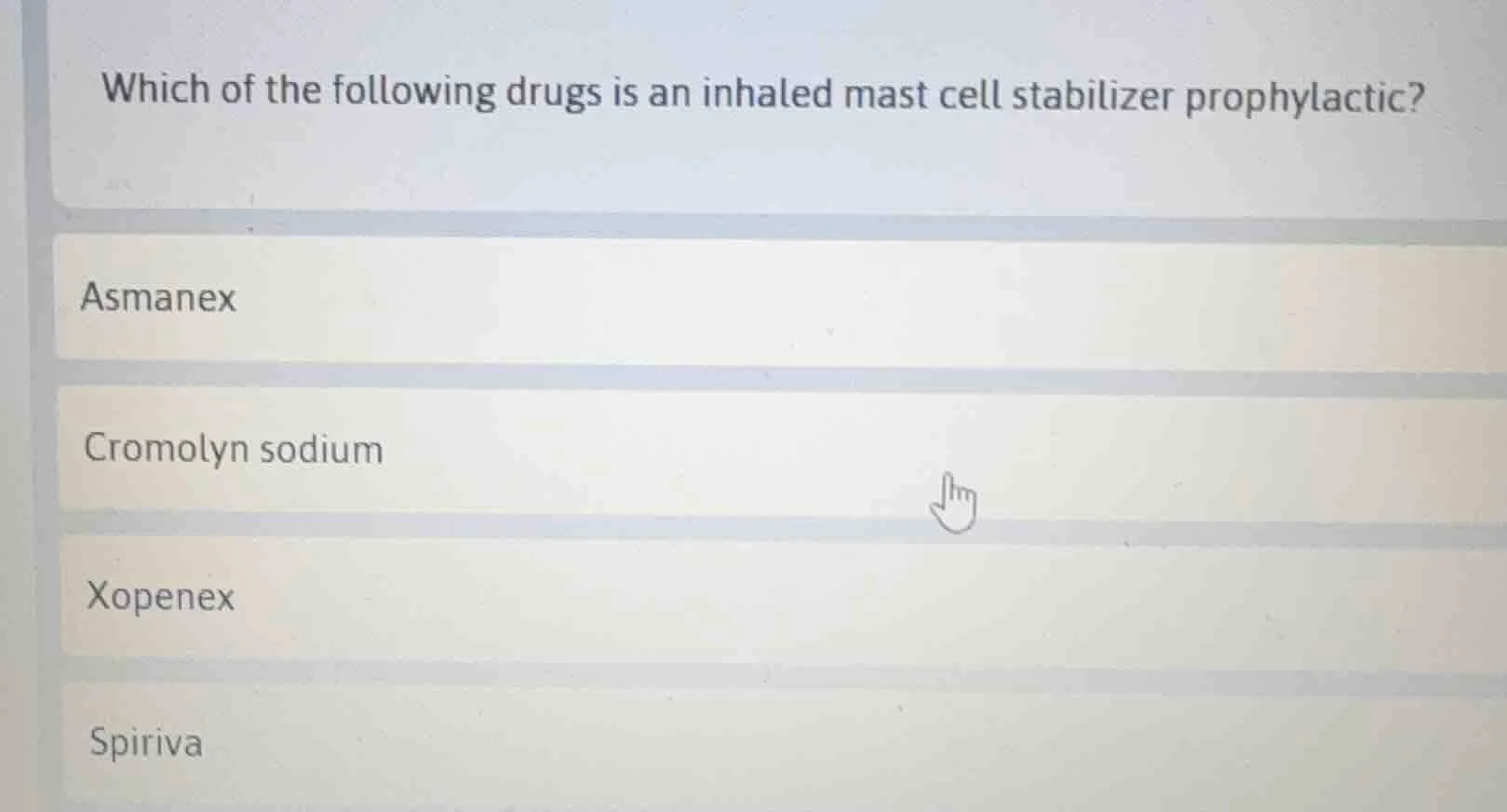 which of the following drugs is an inhaled mast cell stabilizer prophyl…