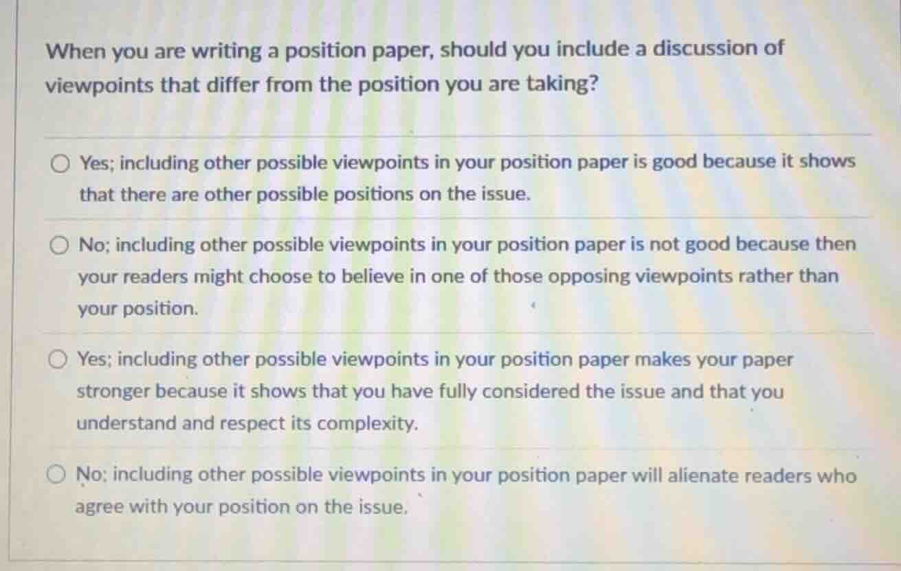 when you are writing a position paper, should you include a discussion …
