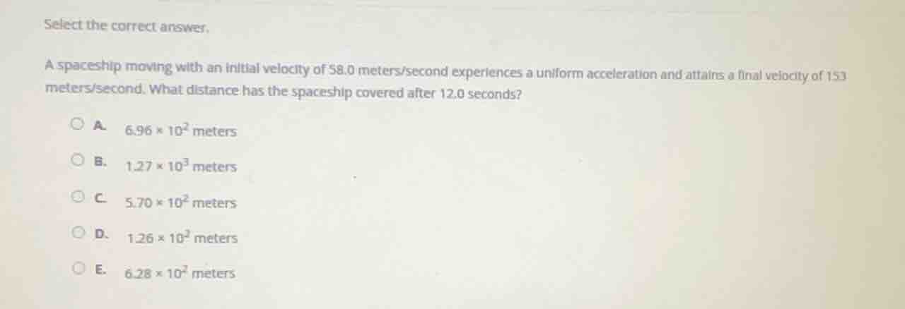 select the correct answer. a spaceship moving with an initial velocity …