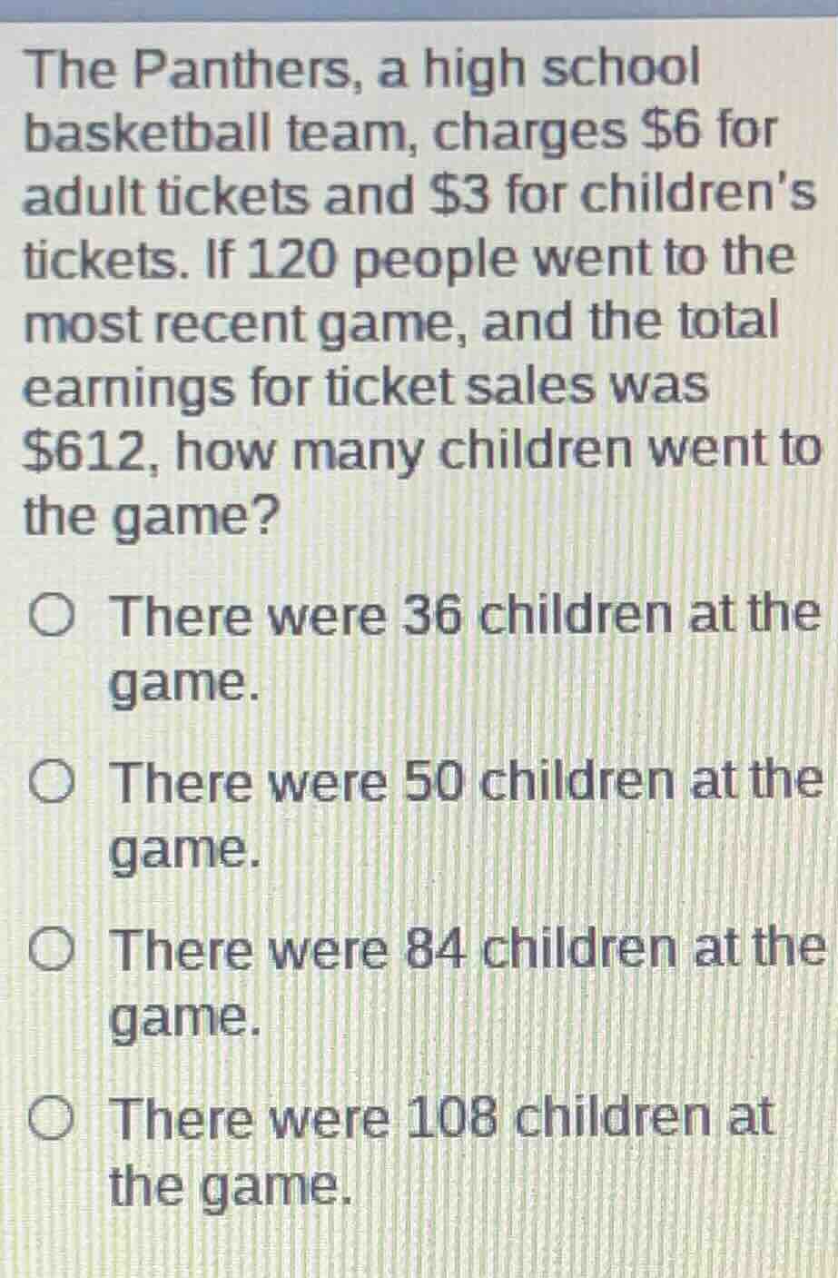 the panthers, a high school basketball team, charges $6 for adult ticke…