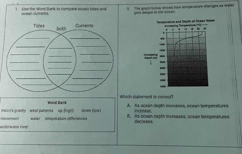 1. use the word bank to compare ocean tides and ocean currents. word ba…