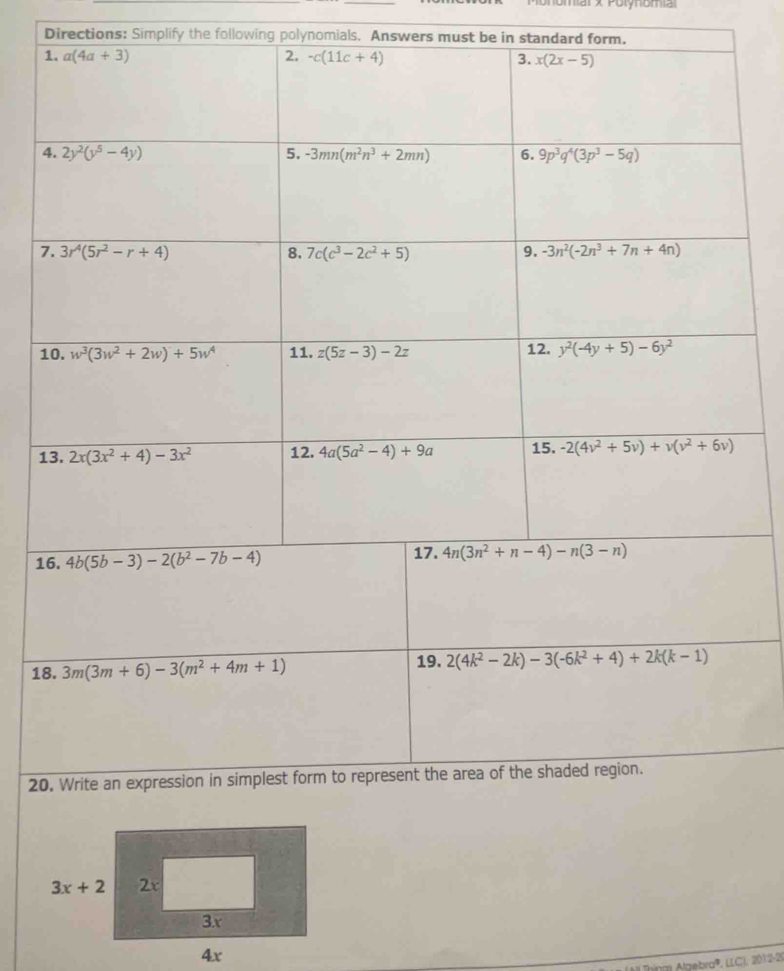 directions: simplify the following polynomials. answers must be in stan…