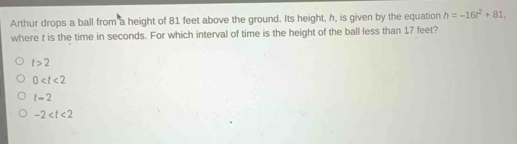 arthur drops a ball from a height of 81 feet above the ground. its heig…