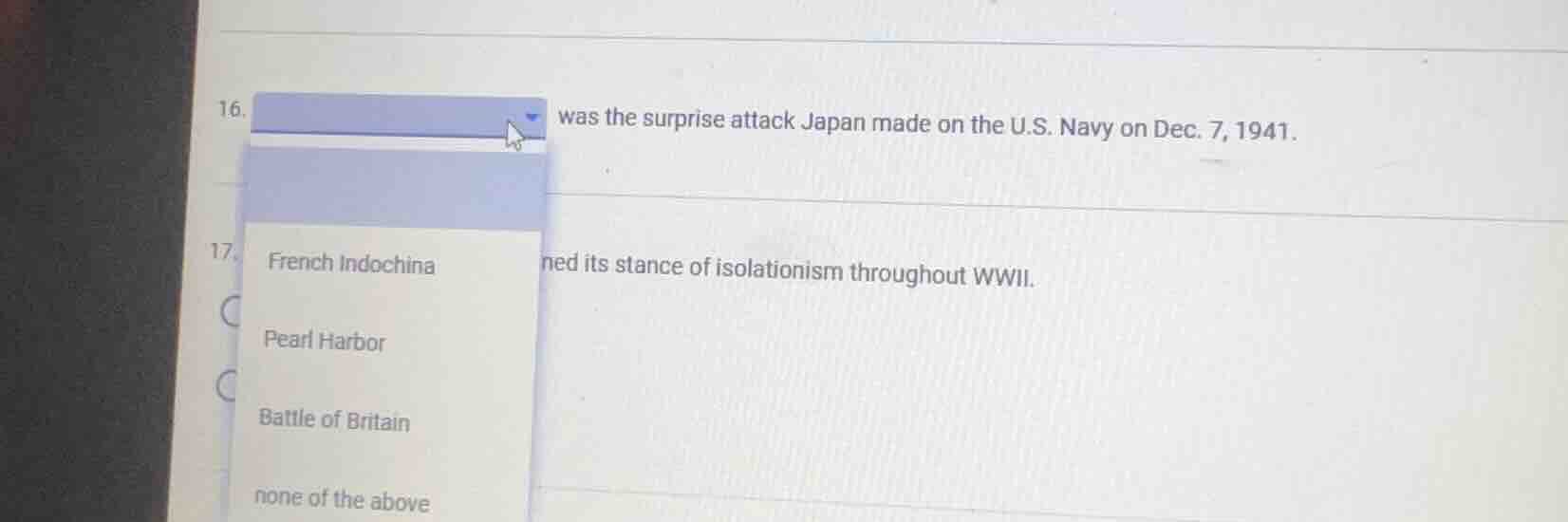 16. was the surprise attack japan made on the u.s. navy on dec. 7, 1941…
