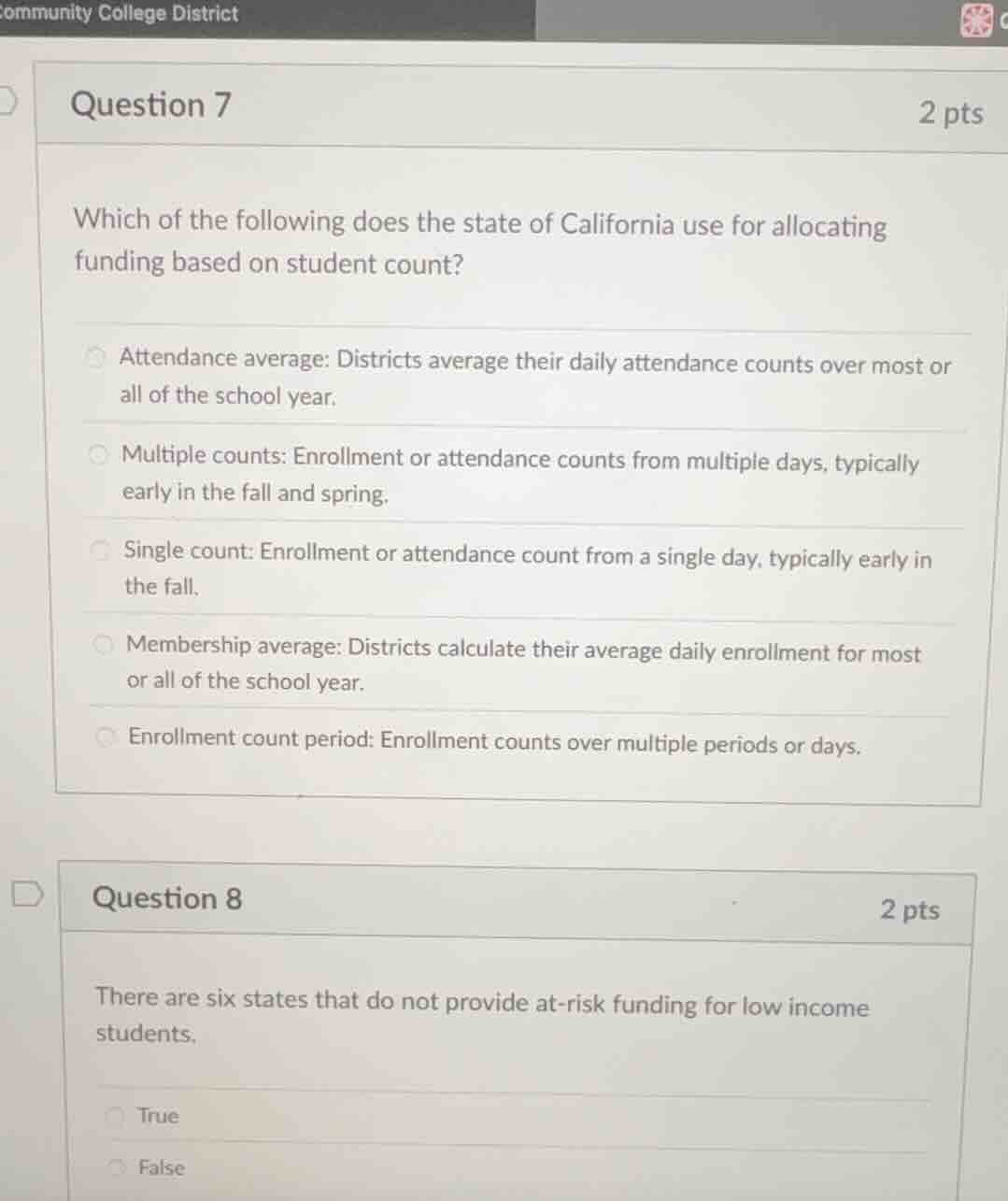 question 7 2 pts which of the following does the state of california us…