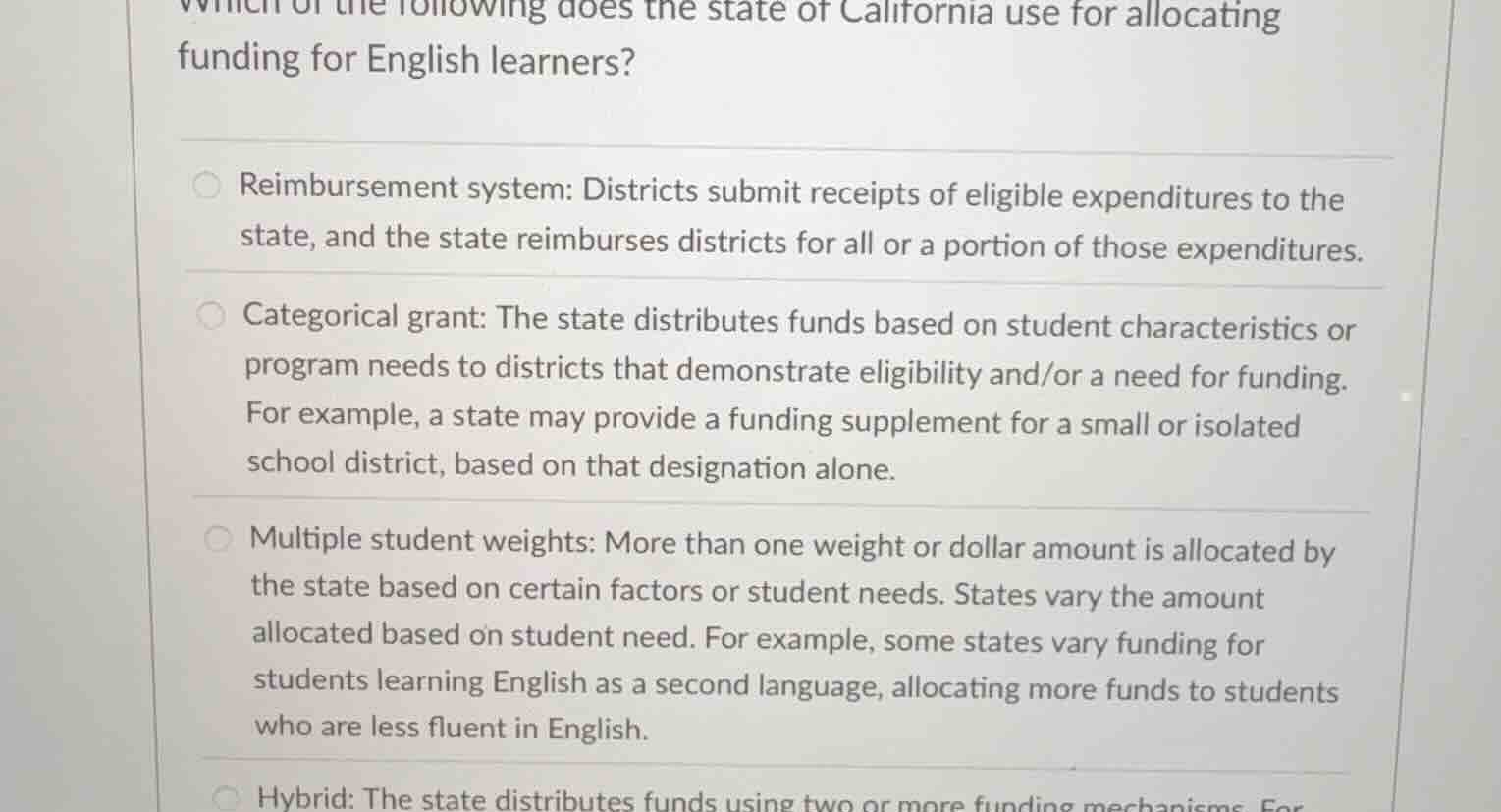which of the following does the state of california use for allocating …